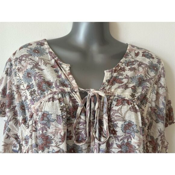 Lucky Brand Women's Floral Tie Neck Blouse Size L Multicolor Casual - Picture 3 of 8